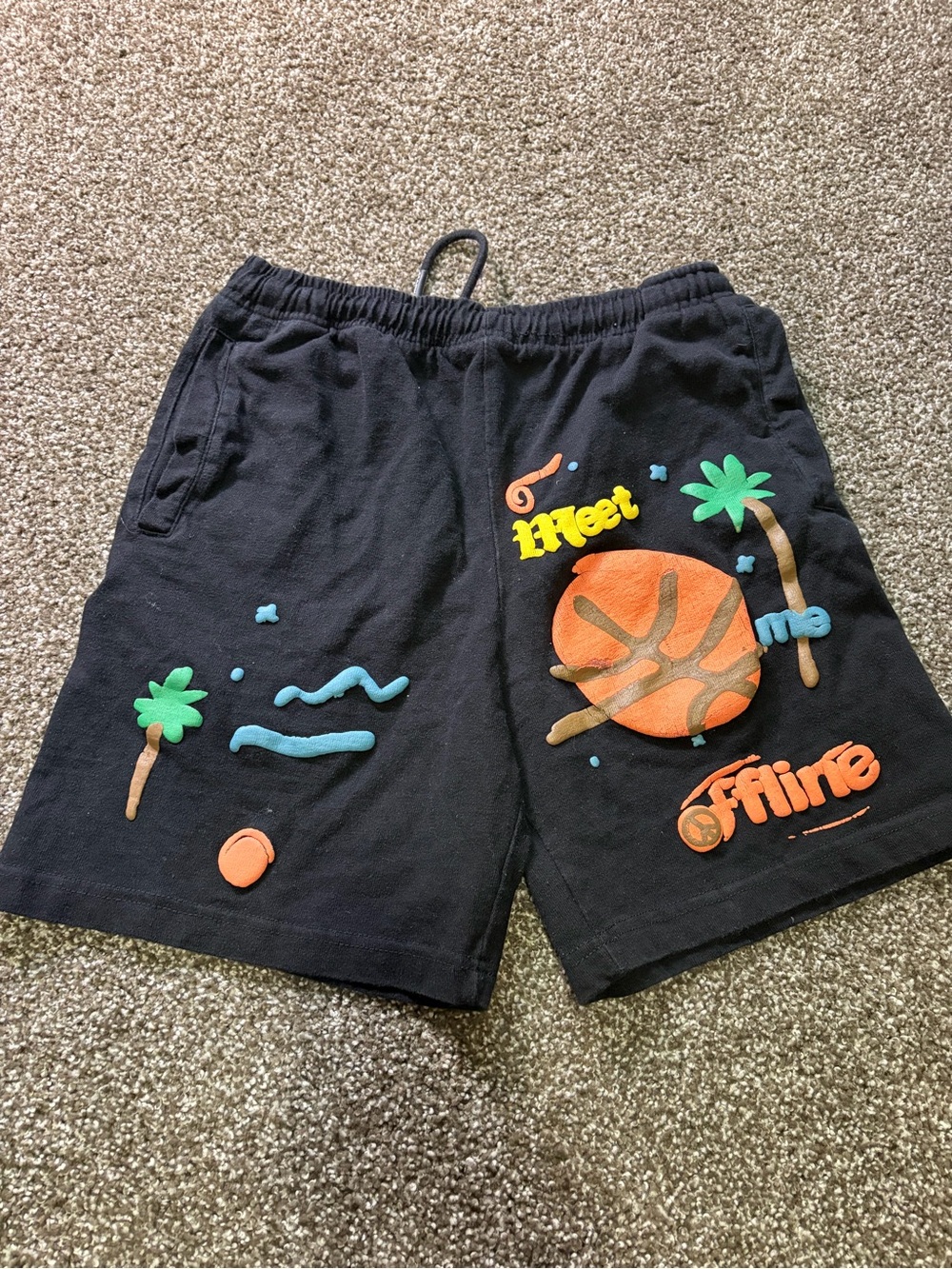 Market Black Graphic Basketball Beach Shorts